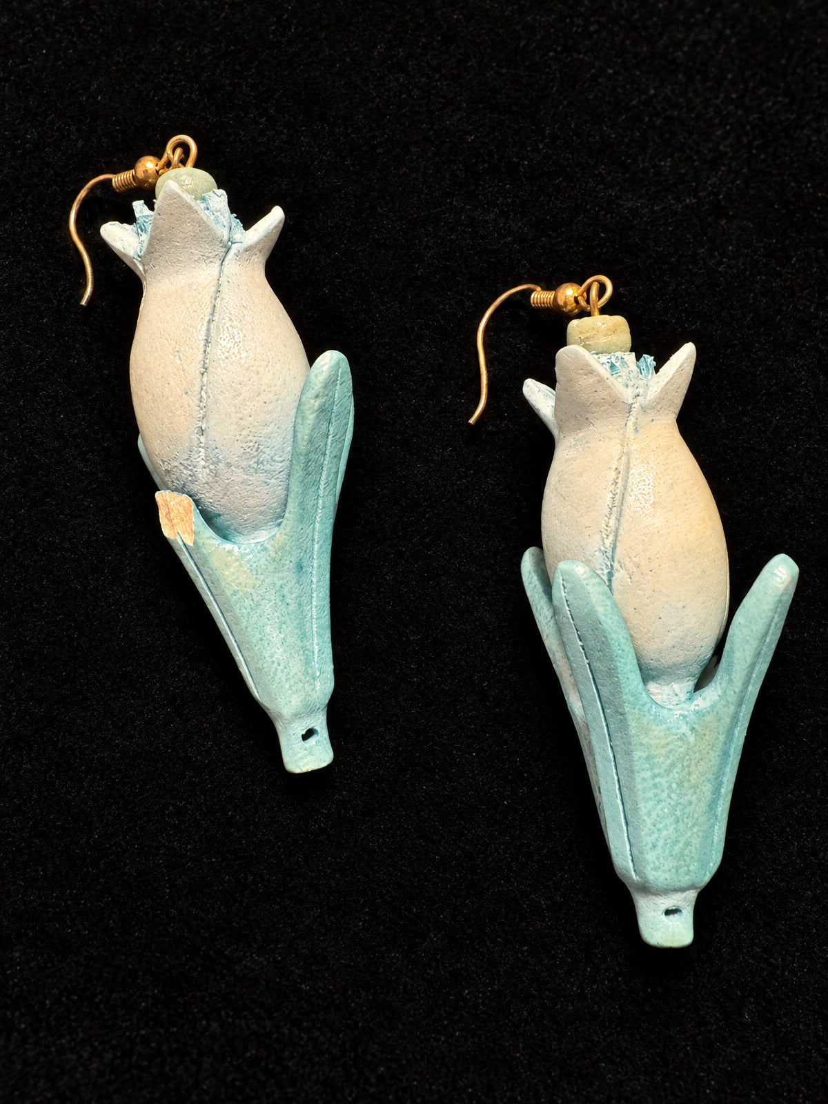 ⚜️ Artisan Ceramic Earrings | Corn Bud Drop | Mint Cream Gold-Tone 💗
