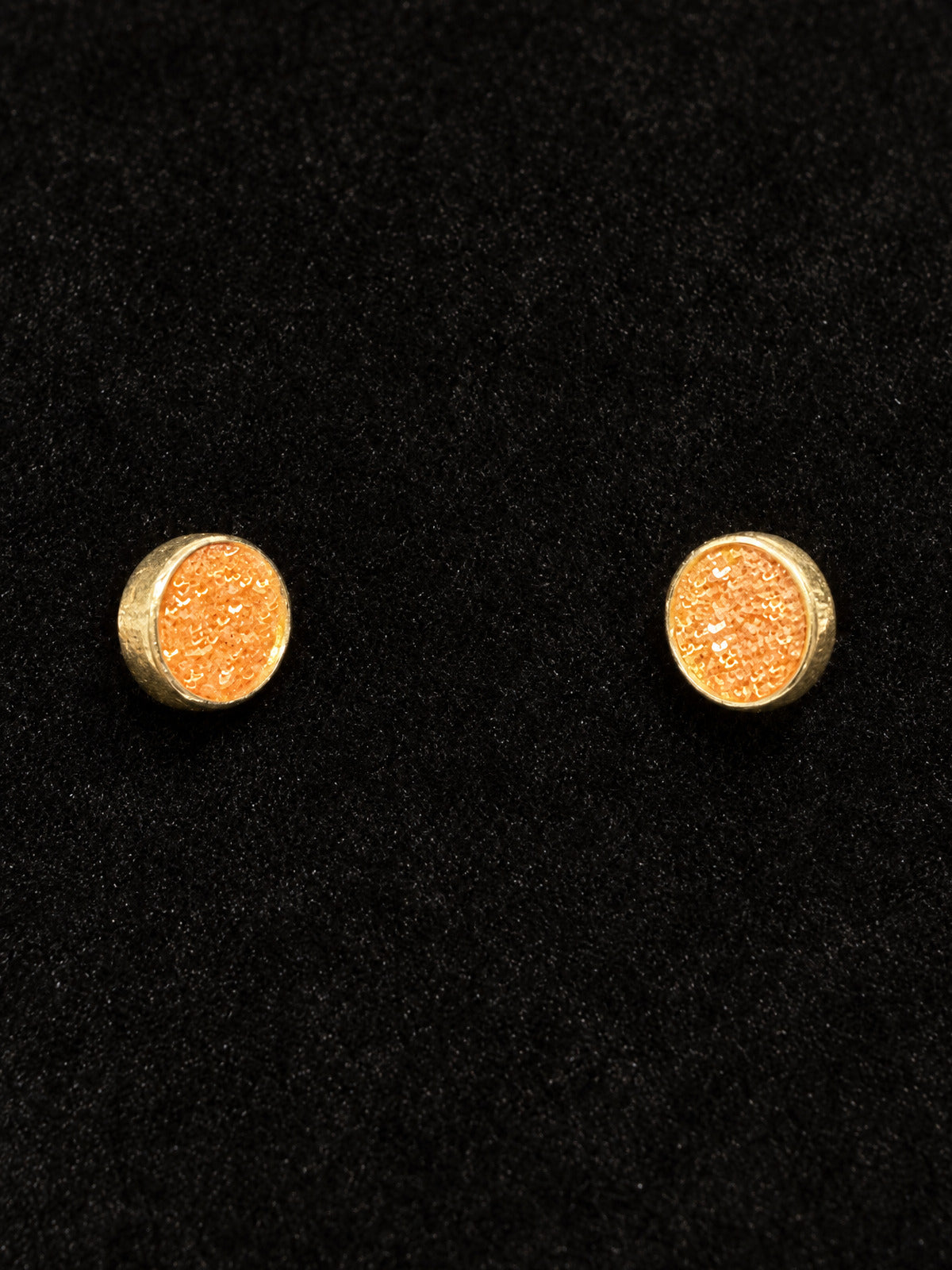 ⚜️ Gold-Tone Stud Earrings | Orange Druzy-Style Bezel Set | Warm Glam 💗