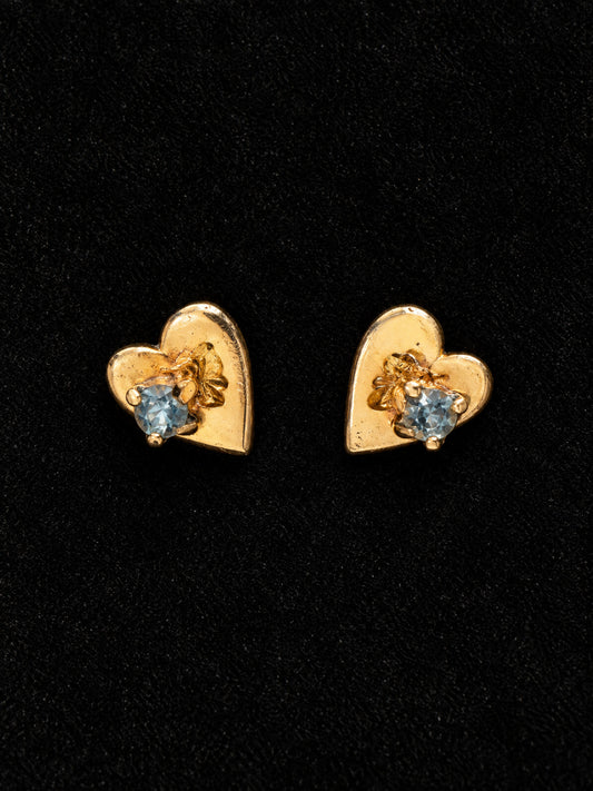 ⚜️ Heart Stud Earrings | Gold-Tone & Blue Stone | Vintage 💗