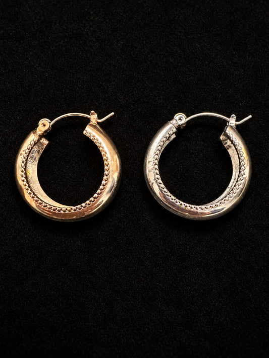⚜️ Hoop Earrings | Two-Tone Milgrain Beaded Edge | Gold & Silver 💗