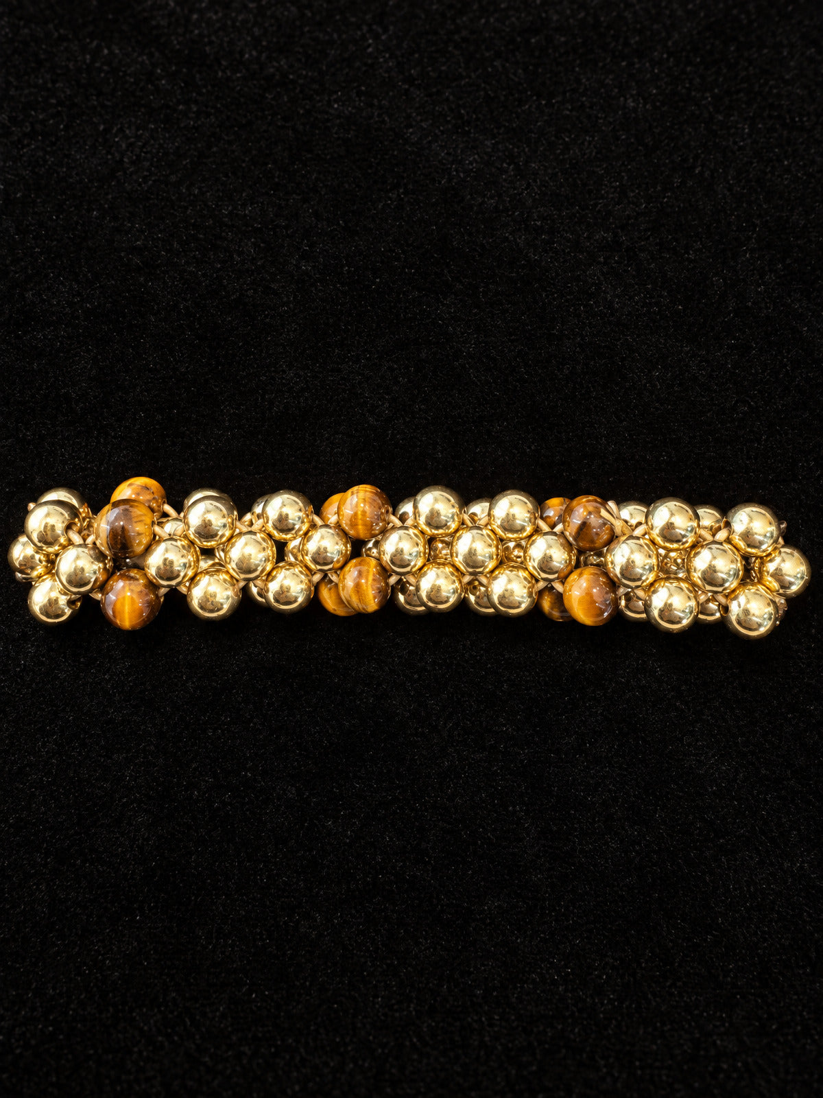 ⚜️ Beaded Stretch Bracelet | Gold-Tone & Tiger's Eye Cluster | Brown 💗