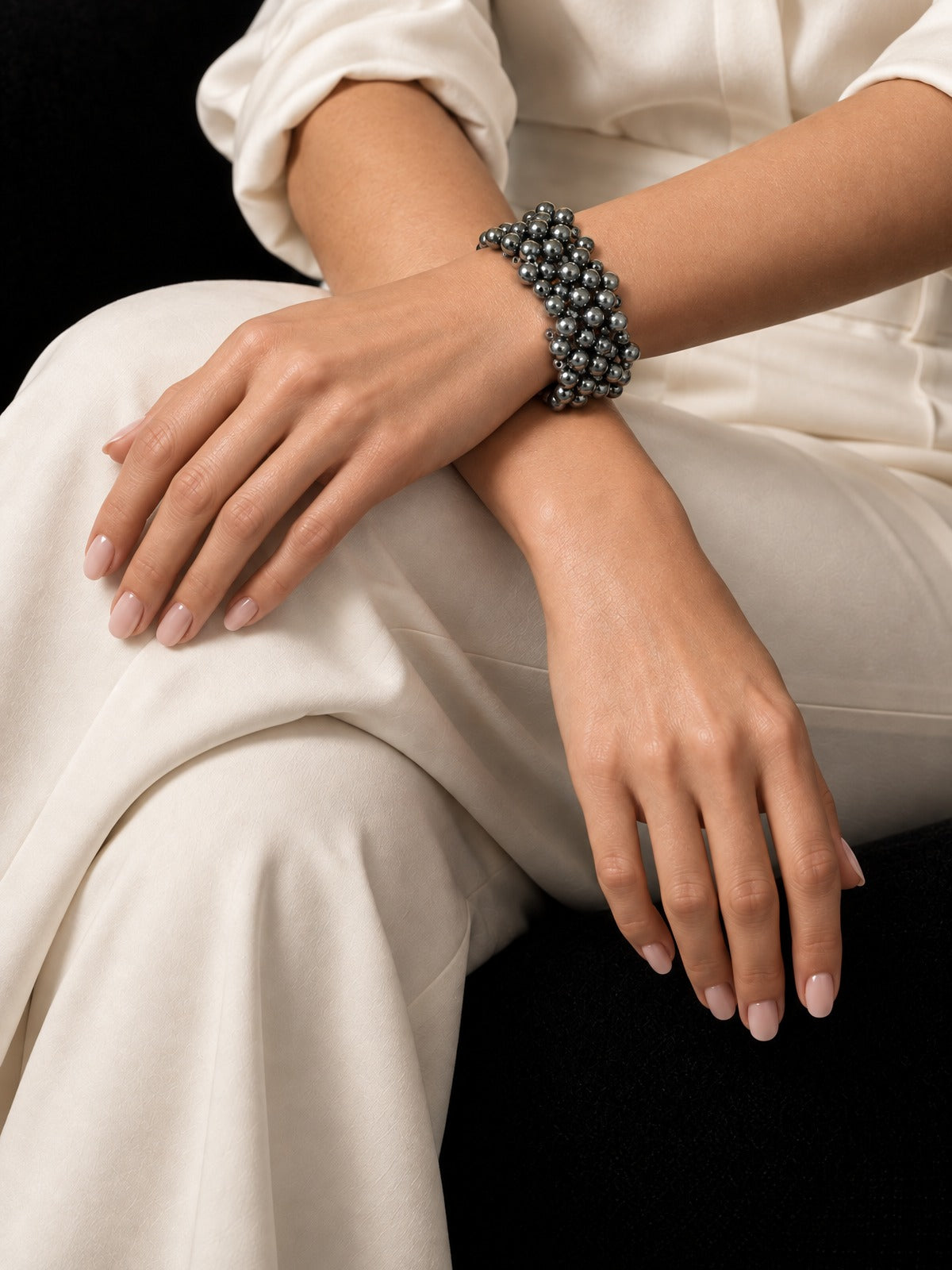⚜️ Wide Beaded Stretch Bracelet | Silver-Tone Rounds | Stacks Bold 💗 — photo 2